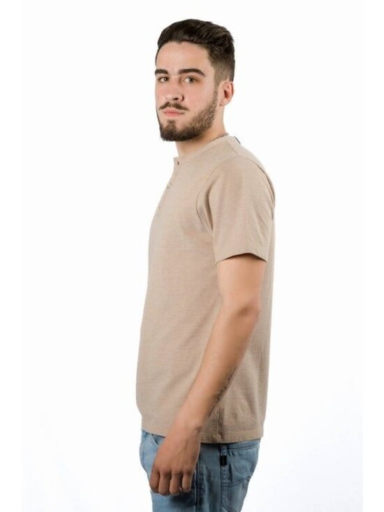 Other - Mens Beige Henley Shirt Short Sleeve Casual Fit XL